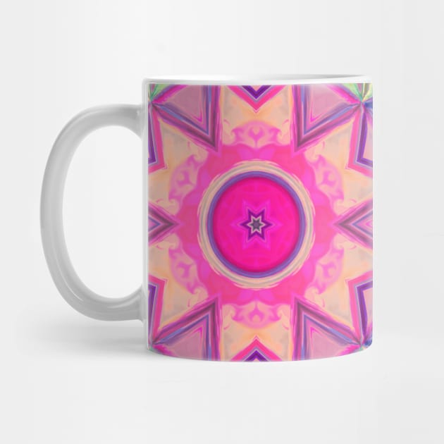 Mosaic Kaleidoscope Flower Pink Yellow and Blue by WormholeOrbital